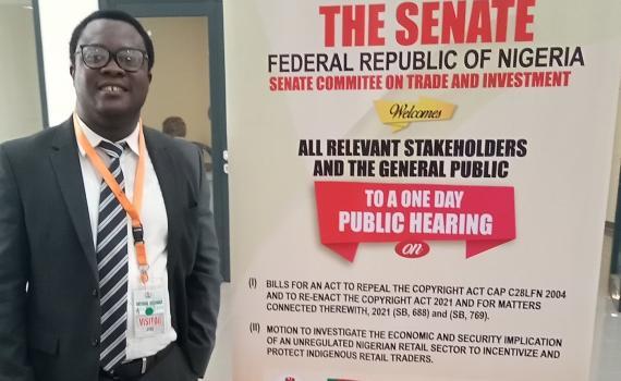 Desmond Oriakhogba, Barrister and Solicitor of the Supreme Court of Nigeria, and Senior Lecturer, University of the Western Cape, South Africa, who presented EIFL's comments at the October 2021 Senate hearing on Nigeria’s Copyright Bill 2021 (Executive Bill).