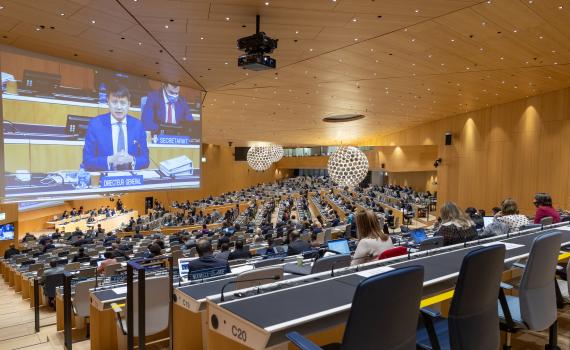 View of WIPO Assemblies 2021, taken in the WIPO Assemblies Hall in Geneva. Copyright: WIPO. Photo: Emmanuel Berrod. This work is licensed under a Creative Commons Attribution-NonCommercial-NoDerivs 3.0 IGO License.Source: https://www.flickr.com/photos/wipo/51554156648/in/album-72157719961501234/